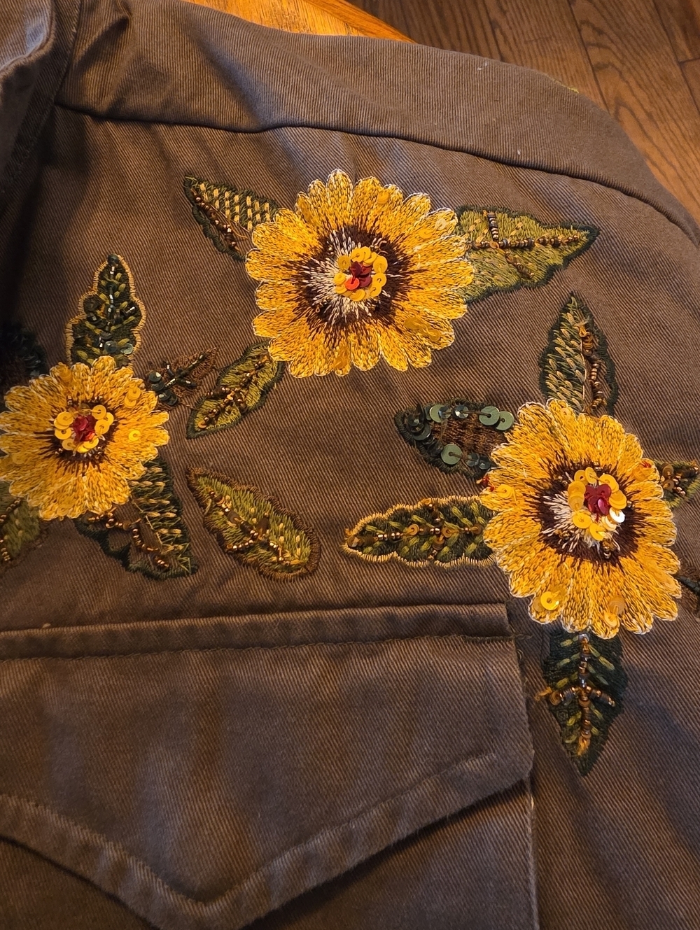 Mango Embroidered Utility Jacket Olive Floral Military Boho S - Picture 12 of 12